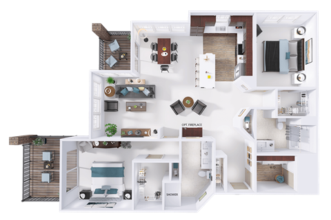 Floor plan for 2 beds, 2 baths, 1446 sqft
